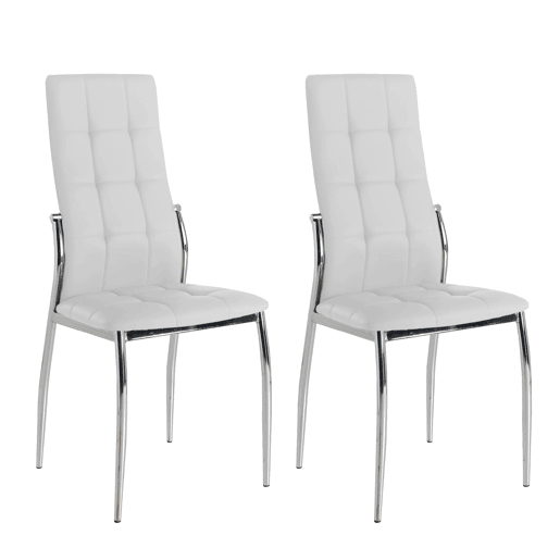 Pacote com 2 cadeiras de jantar Laci estilo moderno couro sintético cromado branco 101x51x45 cm