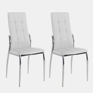 Pacote com 2 cadeiras de jantar Laci estilo moderno couro sintético cromado branco 101x51x45 cm