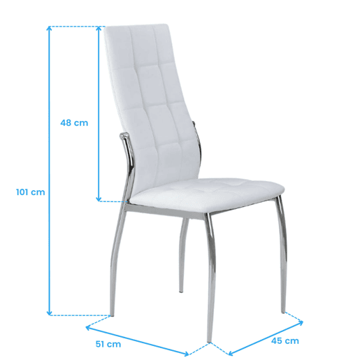 Pacote com 2 cadeiras de jantar Laci estilo moderno couro sintético cromado branco 101x51x45 cm