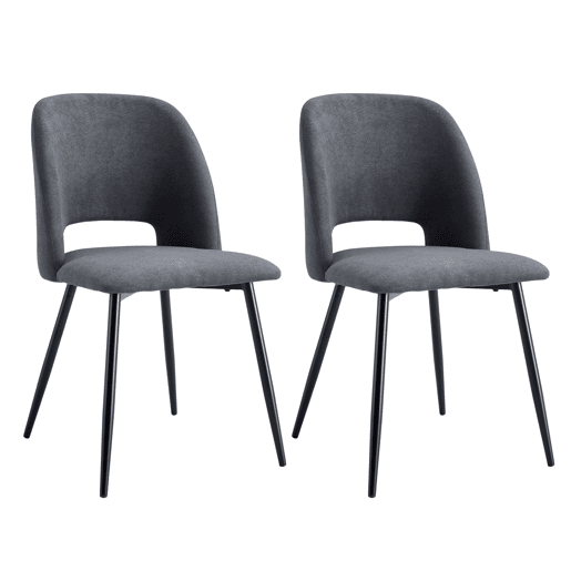 Pacote de 2 cadeiras de jantar Mos estilo moderno em cinza com encosto arredondado e pernas de metal preto 58x86x50 cm