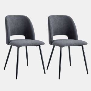 Pacote de 2 cadeiras de jantar Mos estilo moderno em cinza com encosto arredondado e pernas de metal preto 58x86x50 cm