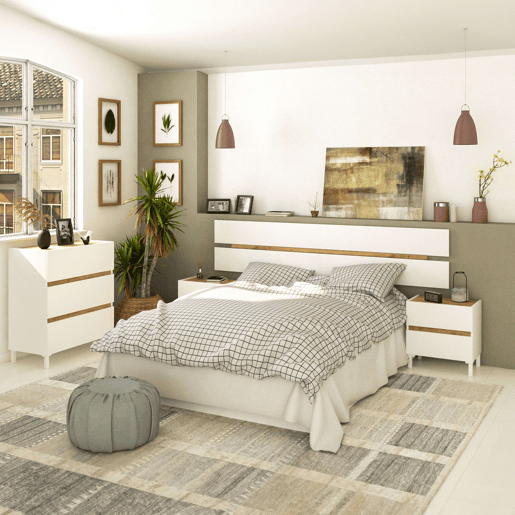 Conjunto de móveis de quarto de casal Tempus em branco Artik e carvalho Nodi Conjunto de móveis de quarto de casal Tempus em branco Artik e carvalho Nodi