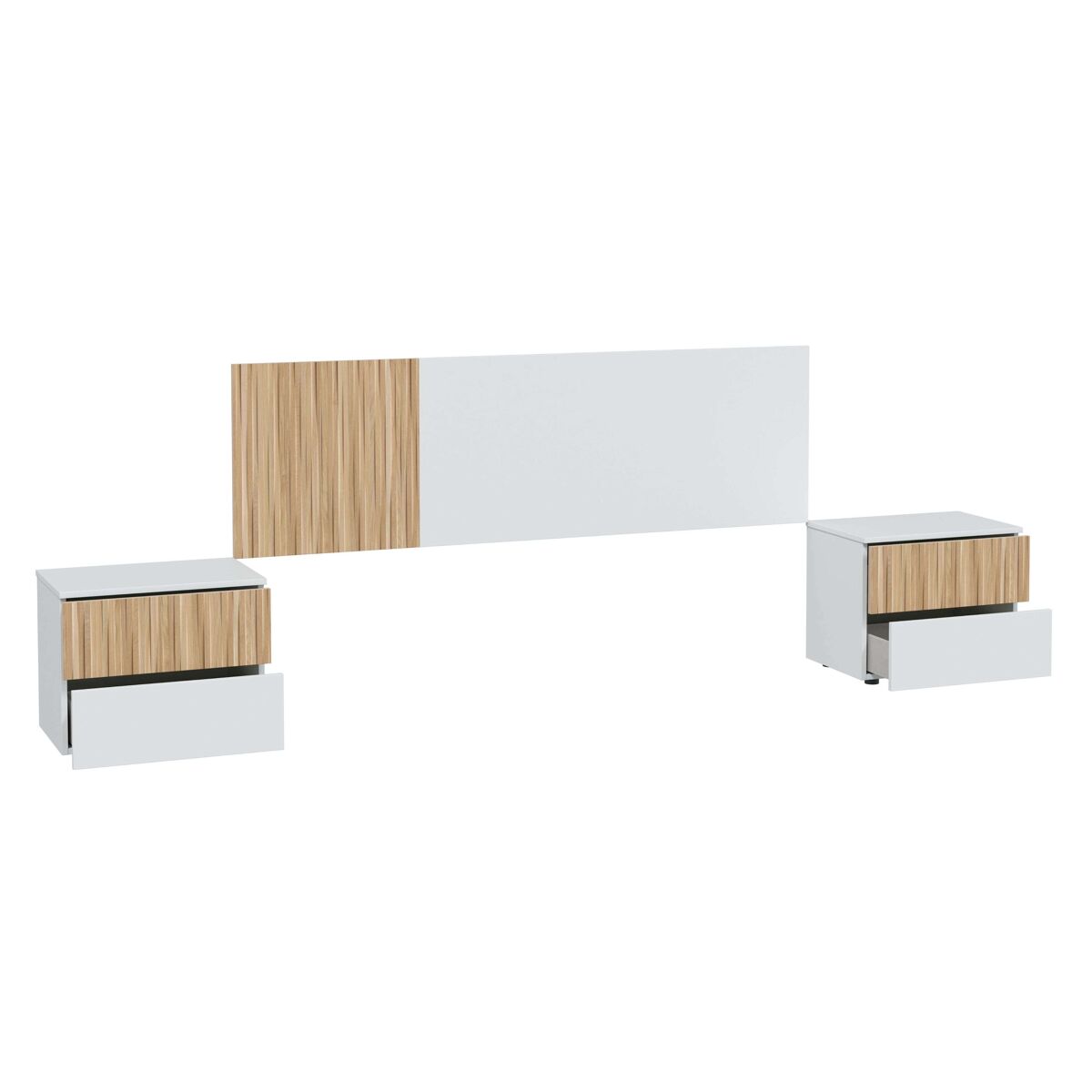 Pack dormitorio ethna cama, cabecero, mesitas y vestidor color blanco y natur