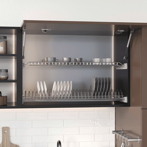 Escorredor de pratos Suprastar para armários altos em cinza com aço alumínio pintado 77x9x27 cm para gavetas de 80 cm