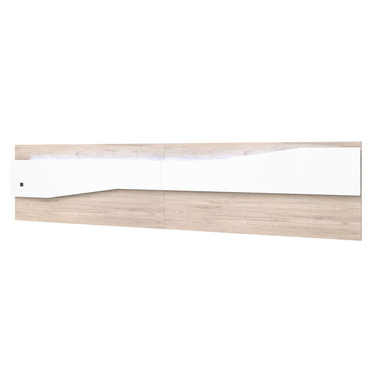 Pack de muebles de dormitorio asimetric en color blanco y robke sahara formado por cabecero, 2 mesitas de 2 o 3 cajones y cómoda