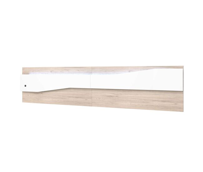 Pack de muebles de dormitorio asimetric en color blanco y robke sahara formado por cabecero, 2 mesitas de 2 o 3 cajones y cómoda