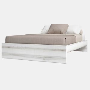 Conjunto de móveis de quarto estilo nórdico em branco Albo e carvalho listrado (cama de casal, cabeceira, 2 mesas de cabeceira, cômoda)