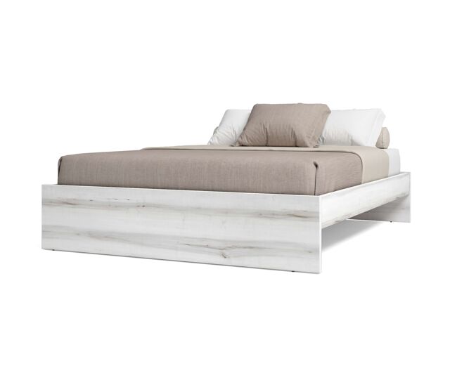 Conjunto de muebles de dormitorio estilo nórdico en color blanco albo y roble rayado con varias distribuciones