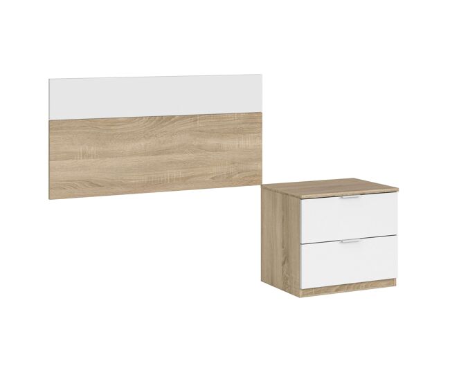 Pack de muebles de dormitorio juvenil luca en color blanco y roble canadian formado por armario, cabecero y mesita (escritorio opcional)