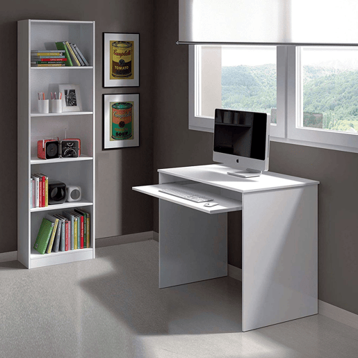 Pacote de móveis de estudo infantil e juvenil estilo contemporâneo I-Joy em branco, composto por uma escrivaninha e prateleiras Pacote de móveis de estudo infantil e juvenil estilo contemporâneo I-Joy em branco, composto por uma escrivaninha e prateleiras