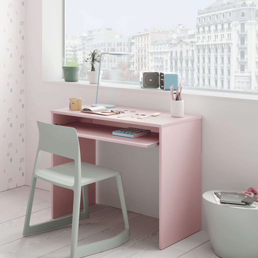 Pacote de móveis de estudo infantil e juvenil estilo moderno I-Joy em rosa, composto por uma escrivaninha e estante Pacote de móveis de estudo infantil e juvenil estilo moderno I-Joy em rosa, composto por uma escrivaninha e estante