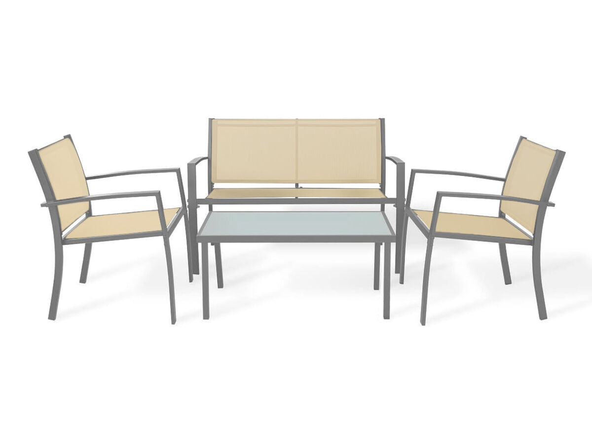 Sofa + 2 Sillas + Mesa de Cristal Templado.