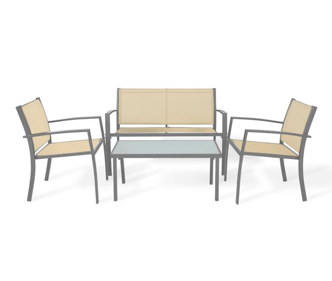 Sofa + 2 sillas + mesa de cristal templado. conjunto de jardin y terraza
