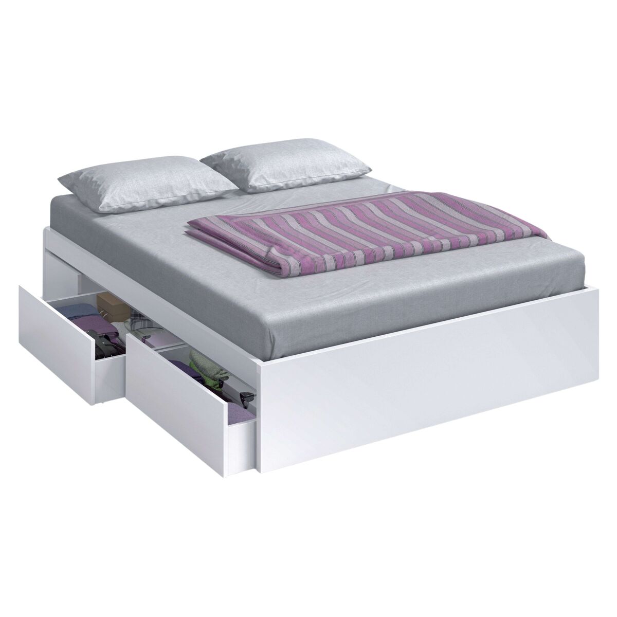 Pack muebles dormitorio completo con en color roble alaska y blanco artik estilo nórdico (cama + cabecero + mesitas + armario)