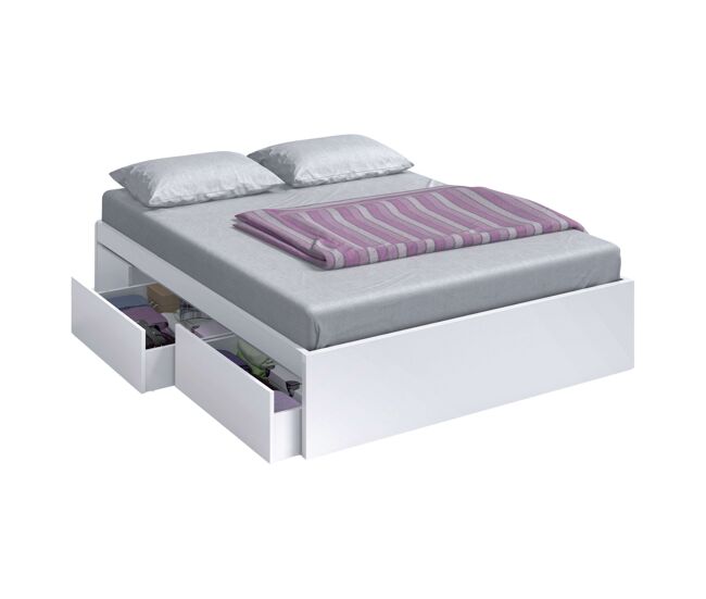 Pack muebles dormitorio completo con en color roble alaska y blanco artik estilo nórdico (cama + cabecero + mesitas + armario)