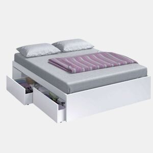Pacote de móveis de quarto estilo moderno Etnha em branco Artik e natural com cabeceira, 2 mesas de cabeceira, cama com gavetas e cômoda