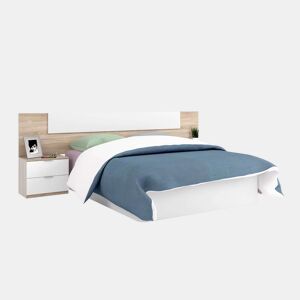 Pacote Quarto Duplo Alba II 150x190 (cama + cabeceira + 2 mesas de cabeceira + roupeiro + cómoda) Inclui base de cama
