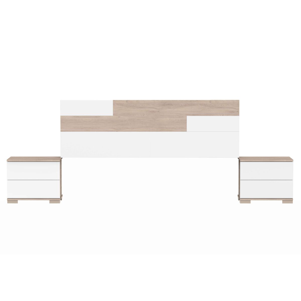 Pack habitación matrimonio onix blanco y roble camas 150 cm (cabecero+mesitas+armario)