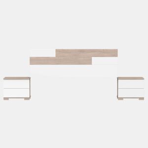 Pacote de quarto de casal Onyx White e Carvalho 150 cm Camas (cabeceira + mesas de cabeceira + guarda-roupa)