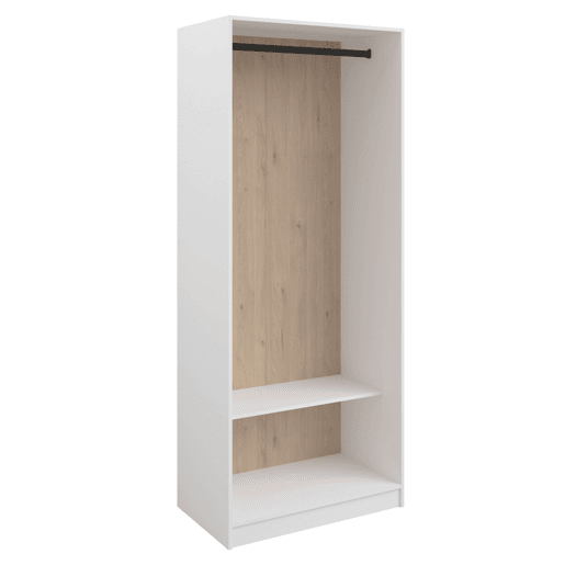 Closet Flexa Open Bedroom em carvalho Jackson e branco com 2 gavetas, 5 prateleiras e 2 trilhos, 166 cm