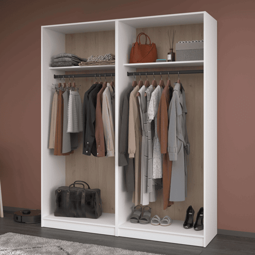 Closet Flexa Open Bedroom em carvalho Jackson e branco com 2 gavetas, 5 prateleiras e 2 trilhos, 166 cm