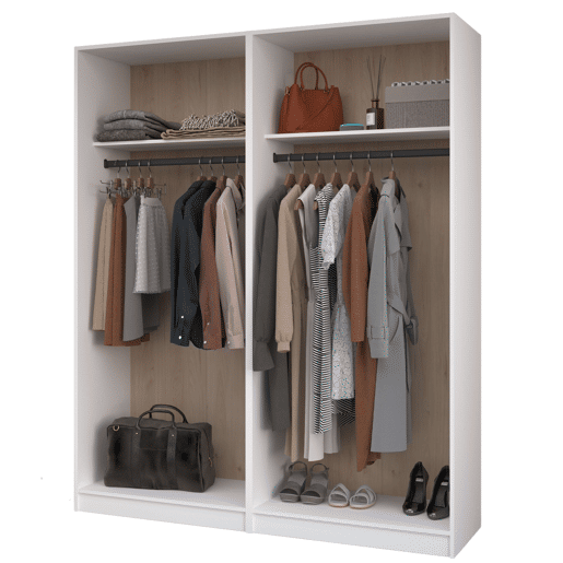 Closet Flexa Open Bedroom em carvalho Jackson e branco com 2 gavetas, 5 prateleiras e 2 trilhos, 166 cm
