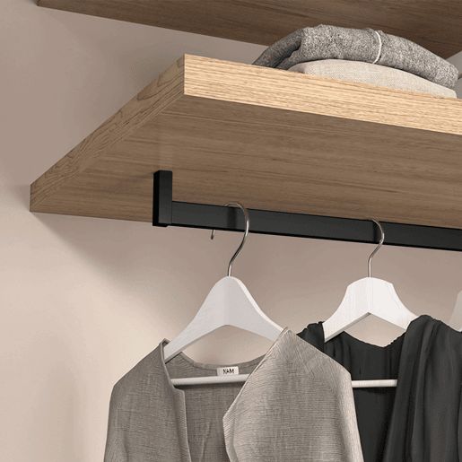 Varões de guarda-roupa de luxo em preto com 2 barras e 6 suportes de metal e plástico 75x30x15 cm