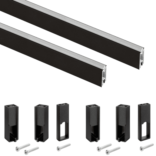 Varões de guarda-roupa de luxo em preto com 2 barras e 6 suportes de metal e plástico 75x30x15 cm