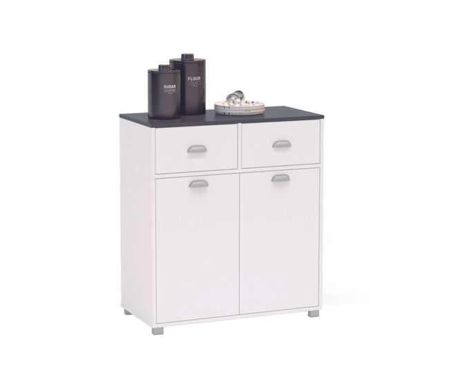 Buffet Bajo Asfeld Blanco 2 Puertas 2 Cajones Cocina Almacenaje Estilo Moderno Mueble 90x80x40 cm