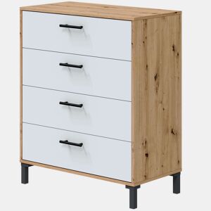Cômoda de Quarto Cômoda 4 Gavetas Cômoda Lúmina Branco Artik e Carvalho Nodi 78x94x40 cm