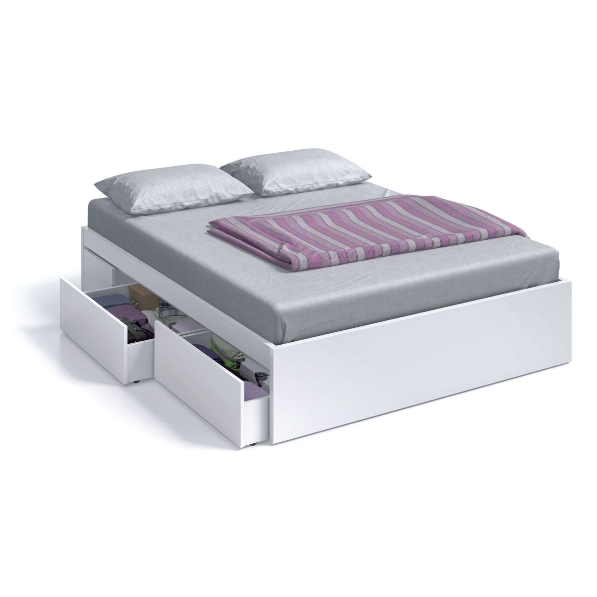 Pack de dormitorio doble color blanco artik (mate) con detalles en gris antracita 150 cm