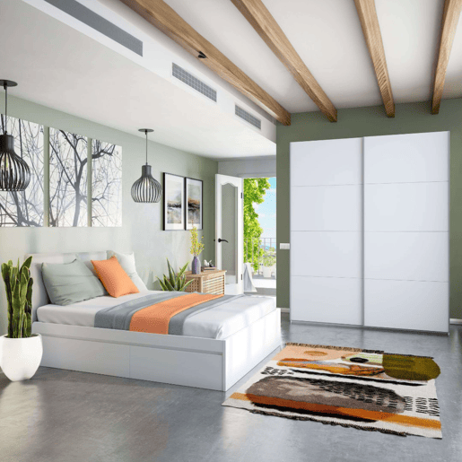 Pacote de quarto de casal em branco Artik (mate) com detalhes em cinza antracite, 150 cm