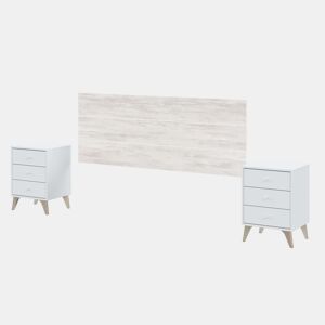 Conjunto de móveis de quarto estilo nórdico branco 150 cm (cabeceira + 2 mesas de cabeceira + cama + cômoda)