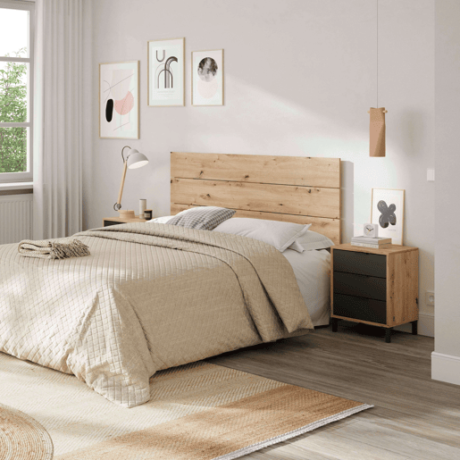 Pacote de quarto Cabeceira 135150 cm com 2 mesas de cabeceira + cômoda + guarda-roupa em carvalho Nodi e cinza antracite