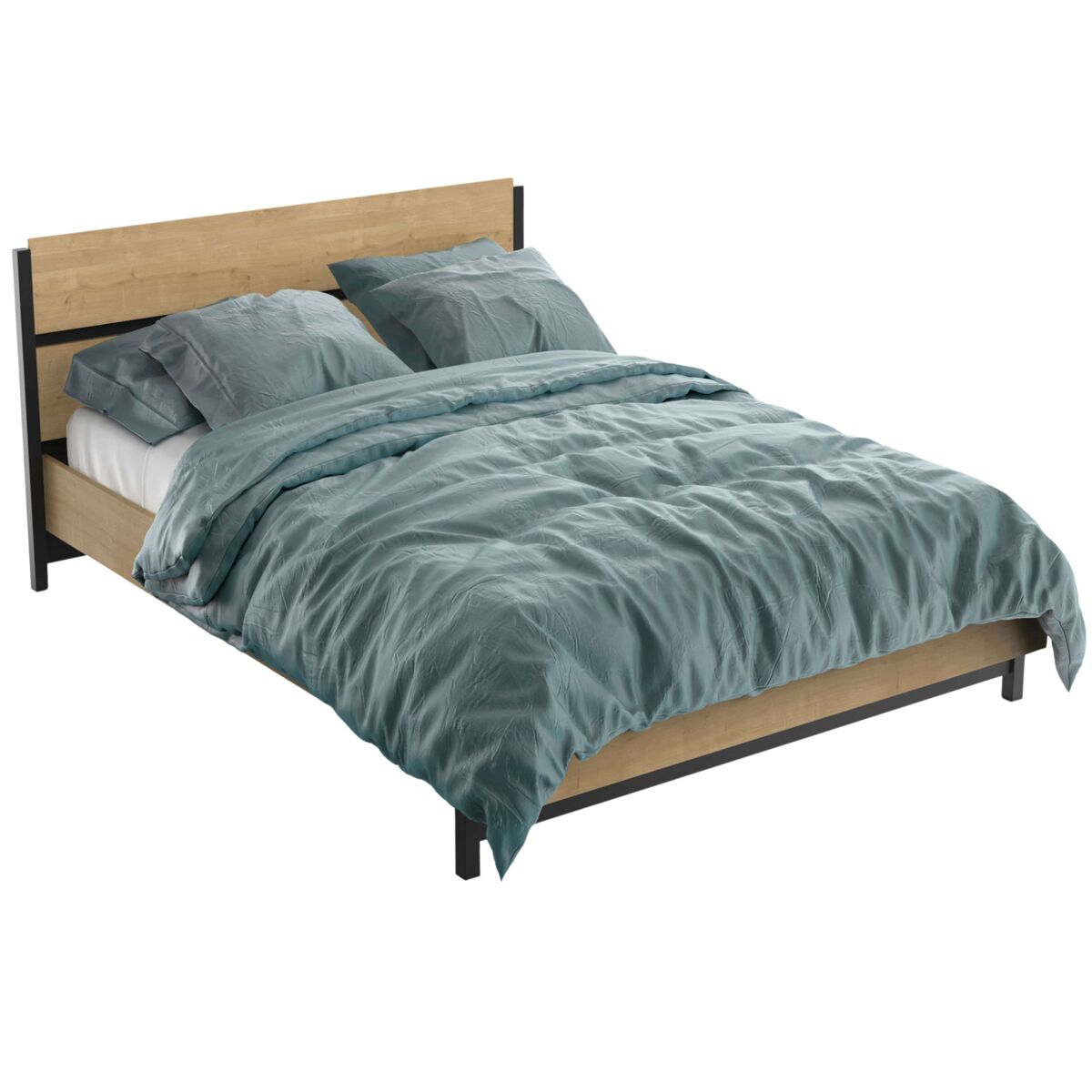 Pack muebles dormitorio craft color roble hamilton (cama + mesitas de noche + cómoda)