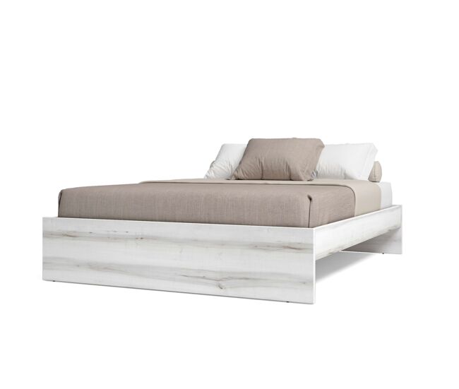 Conjunto de muebles de dormitorio estilo nórdico en color blanco albo y roble rayado con varias distribuciones