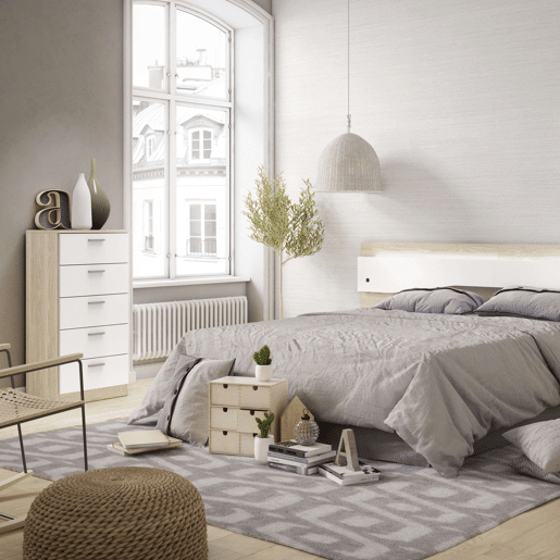 Móveis para quarto de casal em branco fosco e sahara