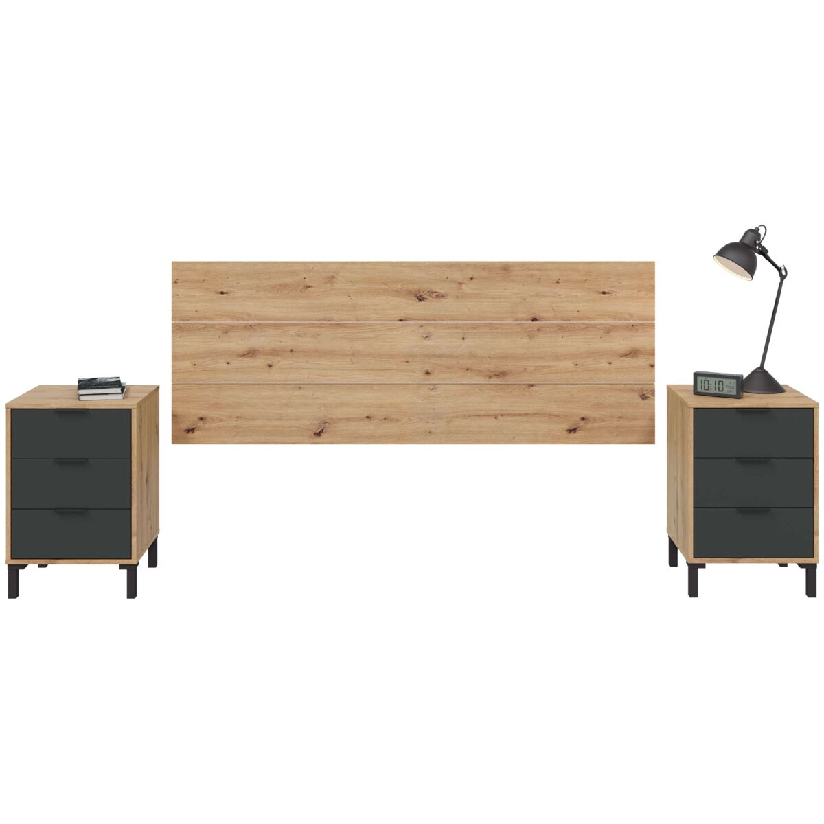 Pack dormitorio en color roble nodi y gris antracita 150 o 135 cm