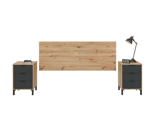 Pack dormitorio en color roble nodi y gris antracita 150 o 135 cm