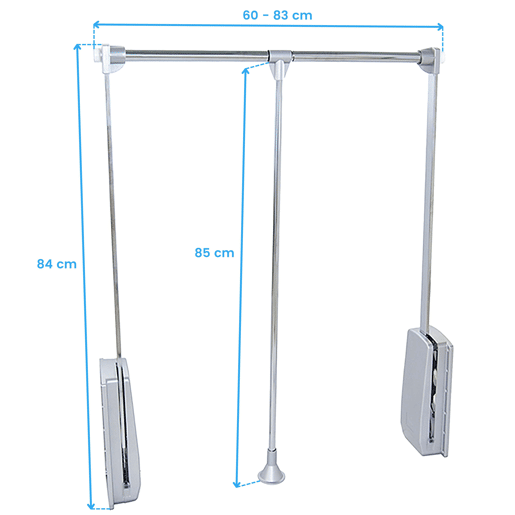 Cabide dobrável em cromo para guarda-roupa extensível 60 a 83 cm adaptável 83x85x60 cm aço e plástico
