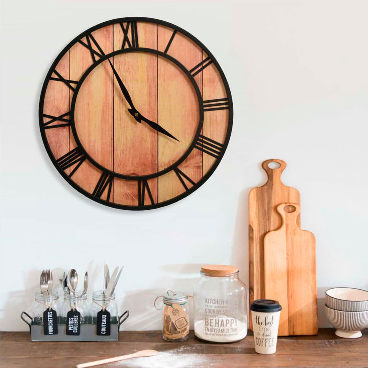 Reloj de pared tipo industrial negro/natural ø39 cm