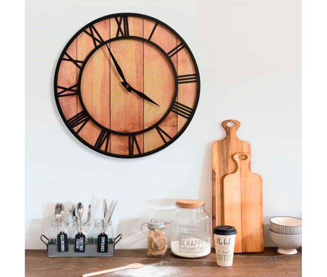 Reloj de pared tipo industrial negro/natural ø39 cm