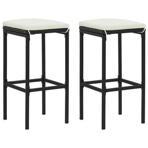 vidaXL Bancos de bar com almofadões 2 pcs vime PE preto vidaXL Bancos de bar com almofadões 2 pcs vime PE preto