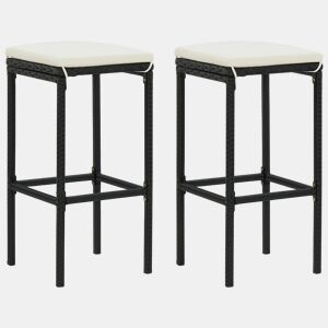 vidaXL Bancos de bar com almofadões 2 pcs vime PE preto