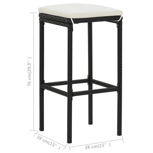 vidaXL Bancos de bar com almofadões 2 pcs vime PE preto vidaXL Bancos de bar com almofadões 2 pcs vime PE preto