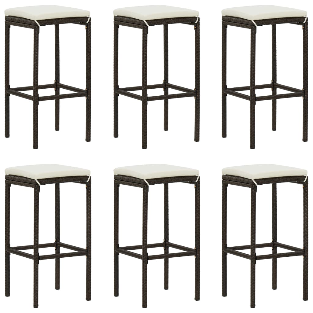 Vidaxl taburetes de cocina con cojines 6 uds ratán sintético marrón