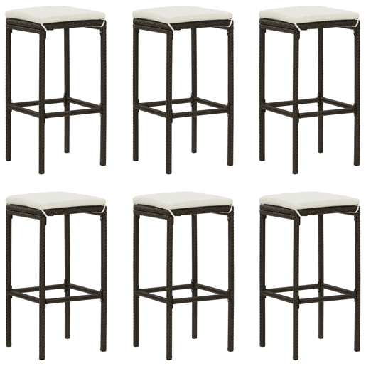 vidaXL Bancos de bar com almofadões 6 pcs vime PE castanho vidaXL Bancos de bar com almofadões 6 pcs vime PE castanho