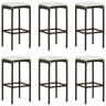 vidaXL Bancos de bar com almofadões 6 pcs vime PE castanho