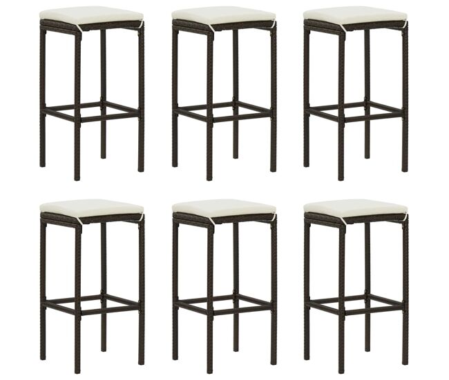 Vidaxl taburetes de cocina con cojines 6 uds ratán sintético marrón