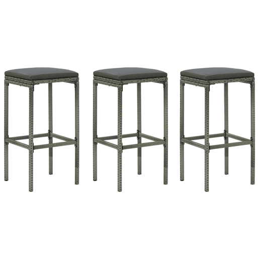 vidaXL Bancos de bar com almofadões 3 pcs vime PE cinzento vidaXL Bancos de bar com almofadões 3 pcs vime PE cinzento